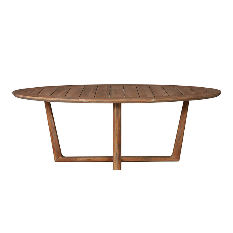 Lloyd Flanders Teak 48" Oval Sled Base Cocktail Table in Antique Gray Finish