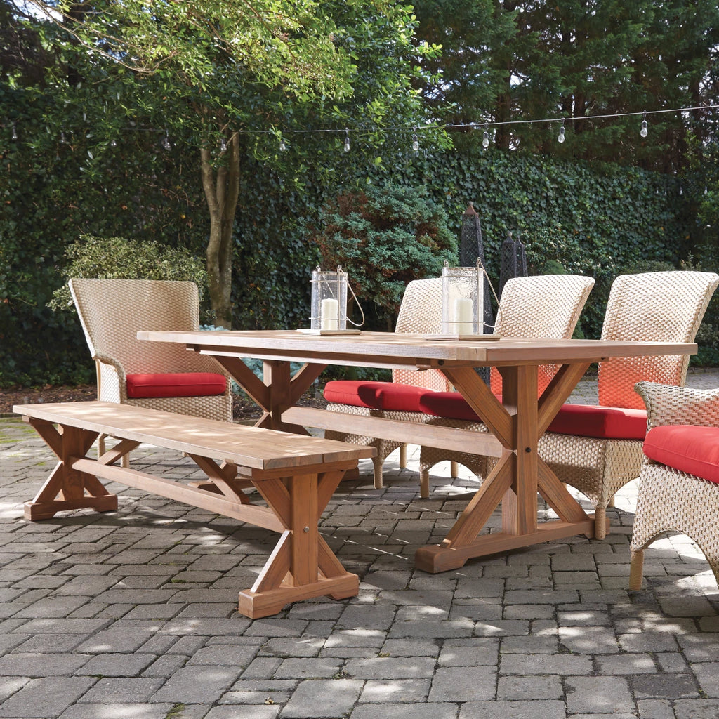 Lloyd Flanders Teak 79" Dining Bench in Antique Gray Finish