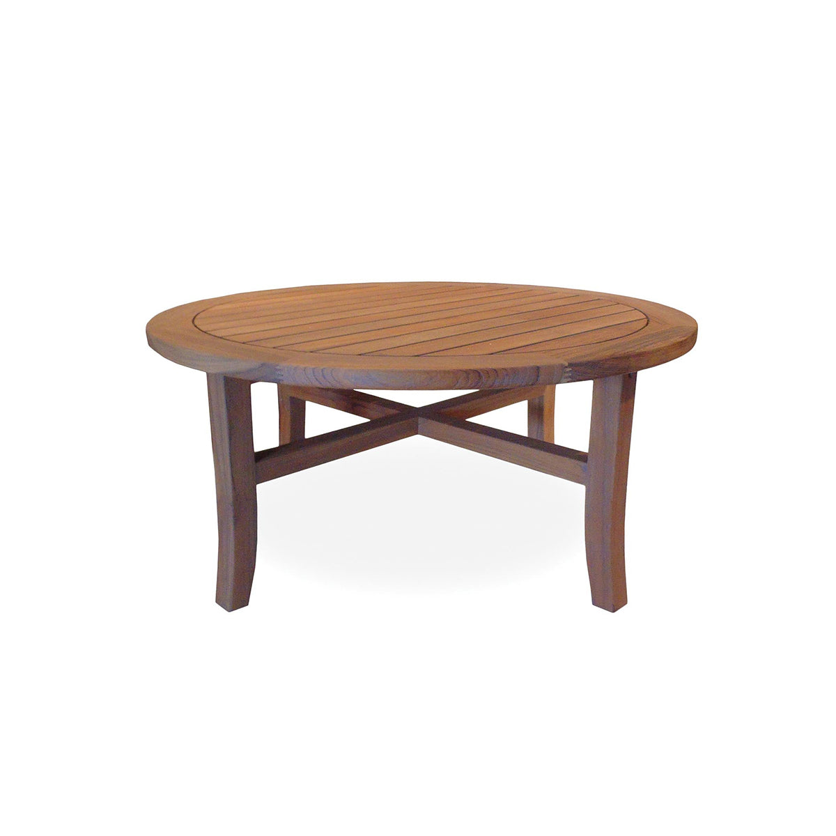 Lloyd Flanders Teak 40" Round Tapered Leg Cocktail Table in Antique Gray Finish