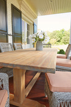 Lloyd Flanders Teak 94" Ceramic Top Dining Table in Antique Gray Finish