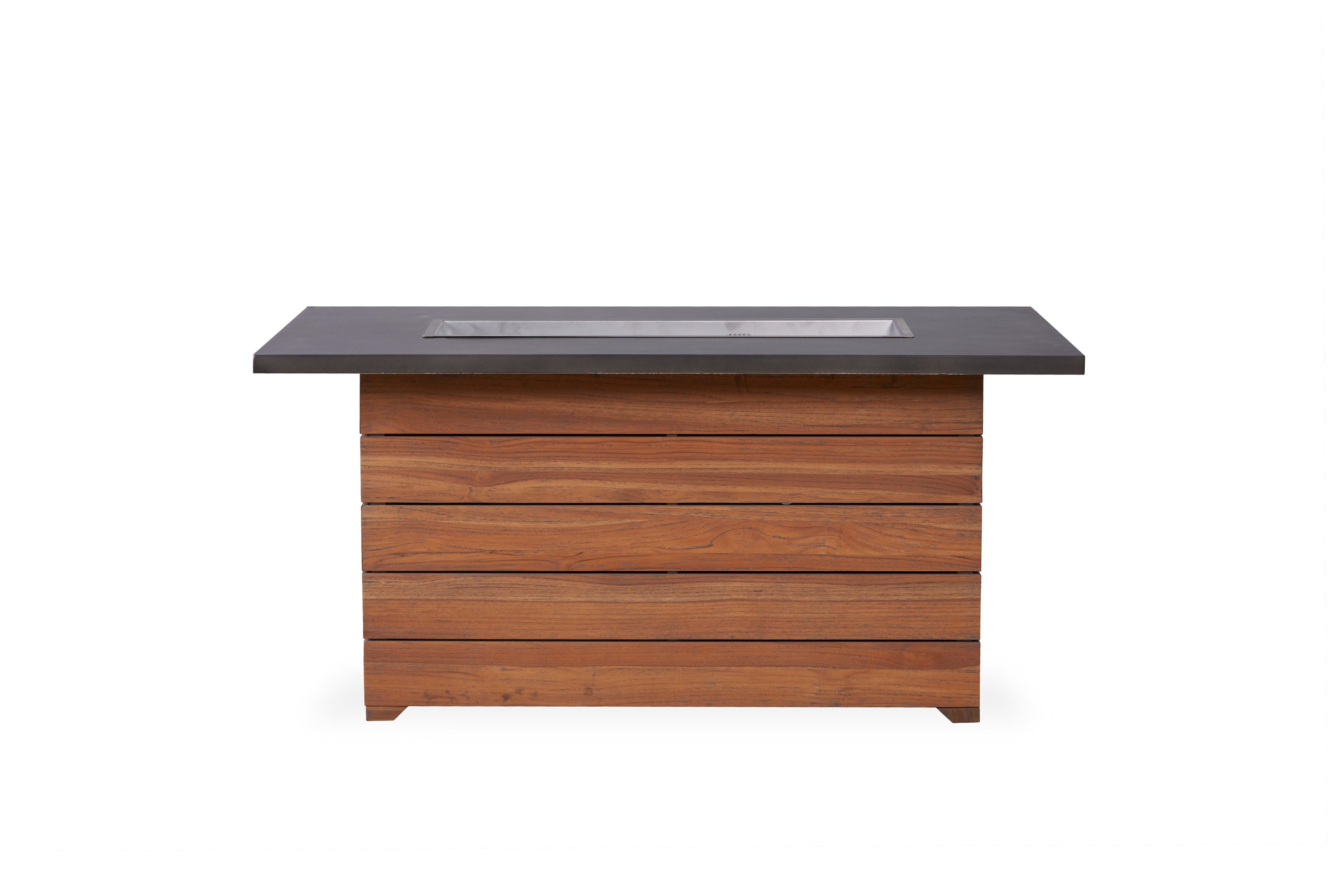 Lloyd Flanders Teak 52" Rect. Fire Table with Faux Concrete Top in Antique Gray Finish