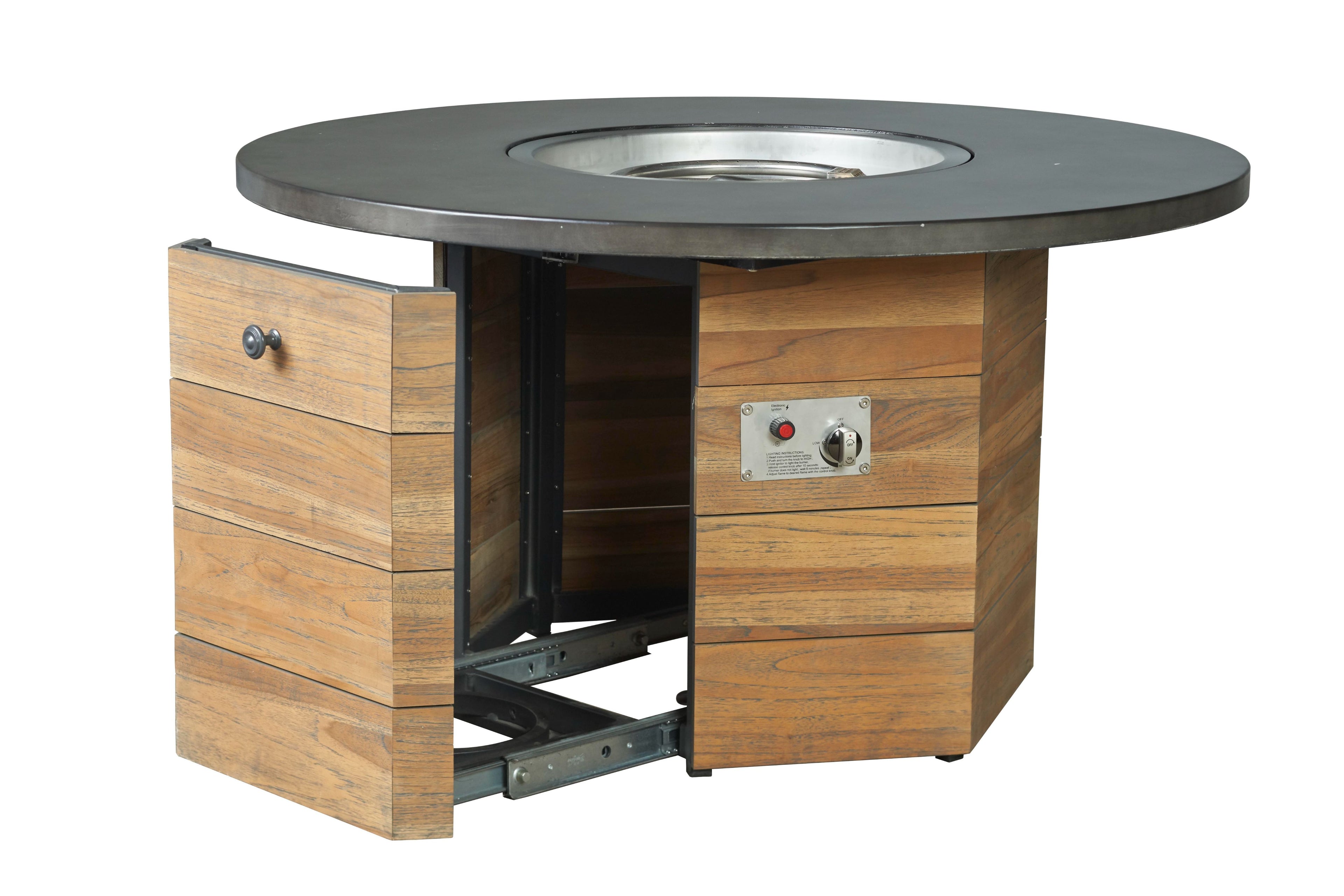 Lloyd Flanders Teak 48" Hexagonal Fire Table with Faux Concrete Top in Antique Gray Finish