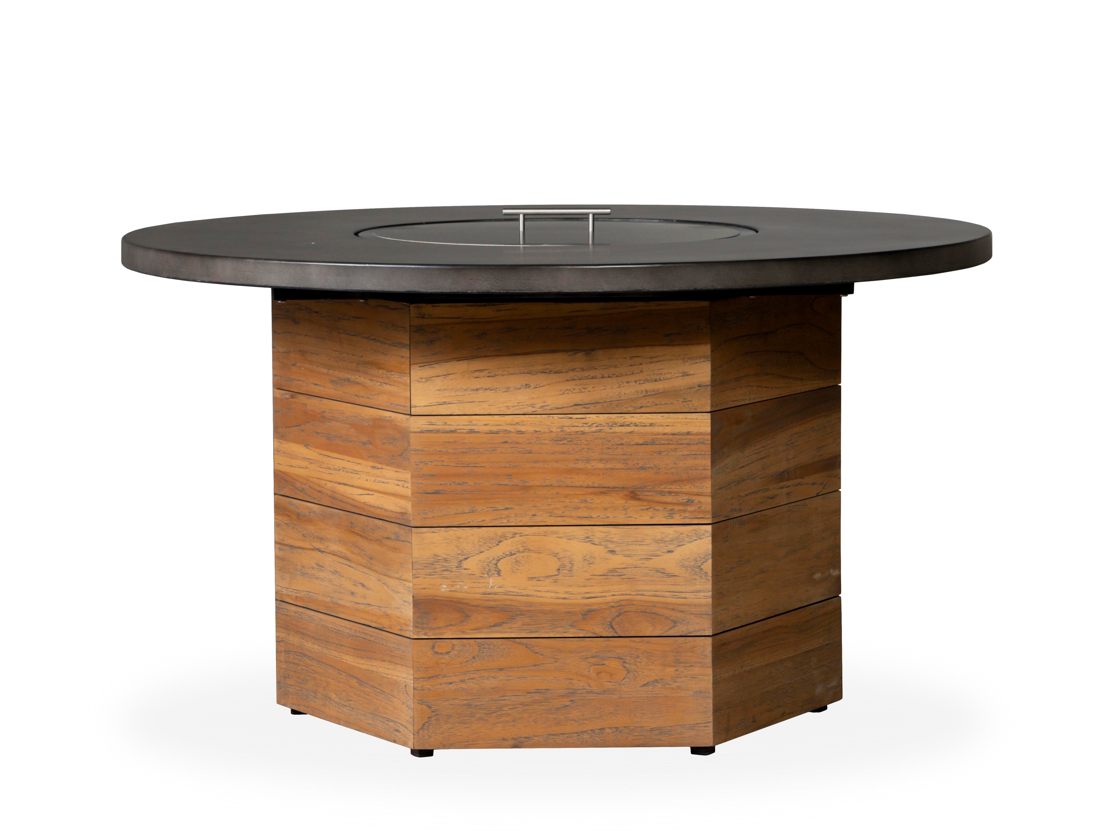 Lloyd Flanders Teak 48" Hexagonal Fire Table with Faux Concrete Top in Antique Gray Finish