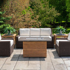 Lloyd Flanders Teak 52" Rect. Fire Table with Faux Concrete Top in Antique Gray Finish