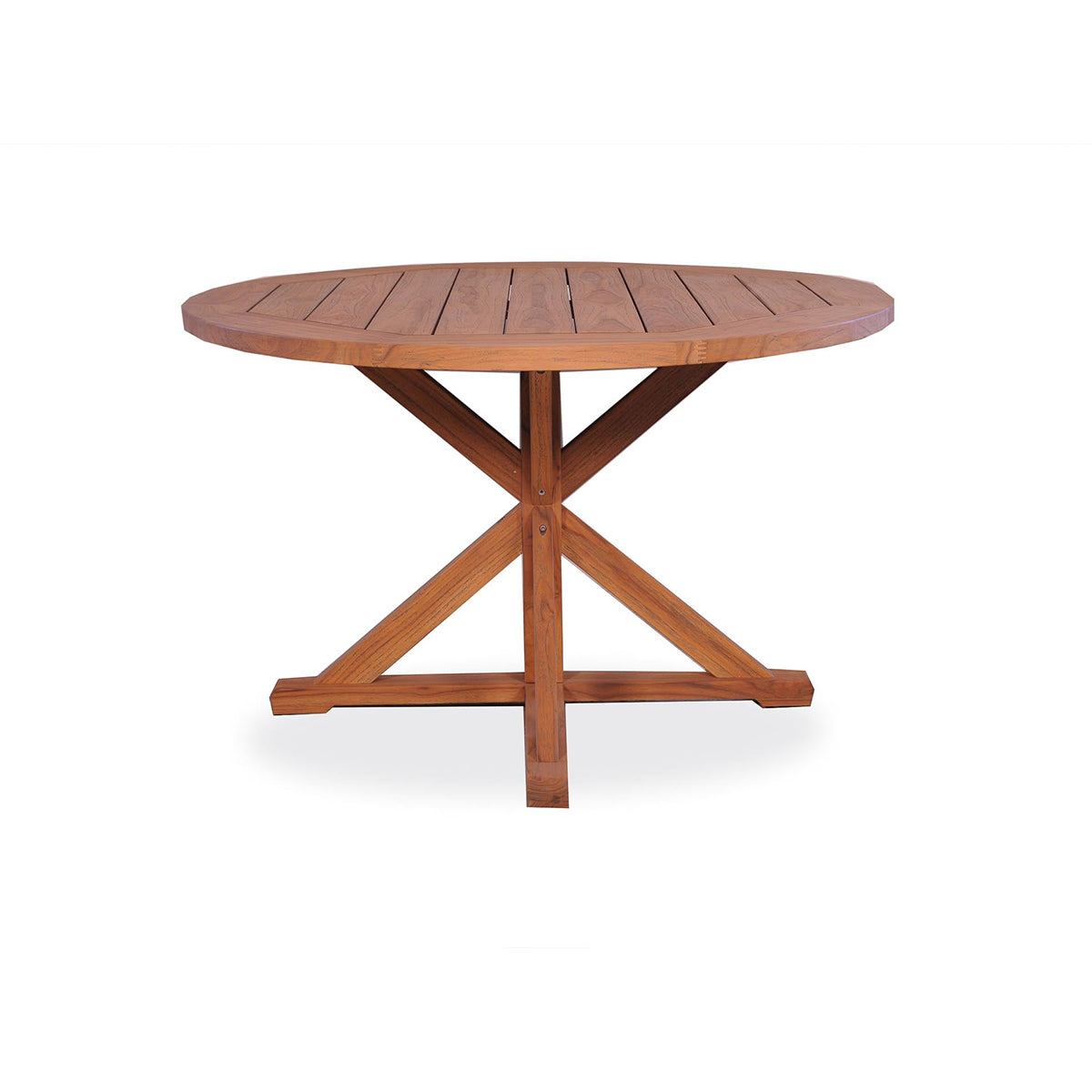 Lloyd Flanders Teak 48" Round Cross Base Dining Table in Antique Gray Finish