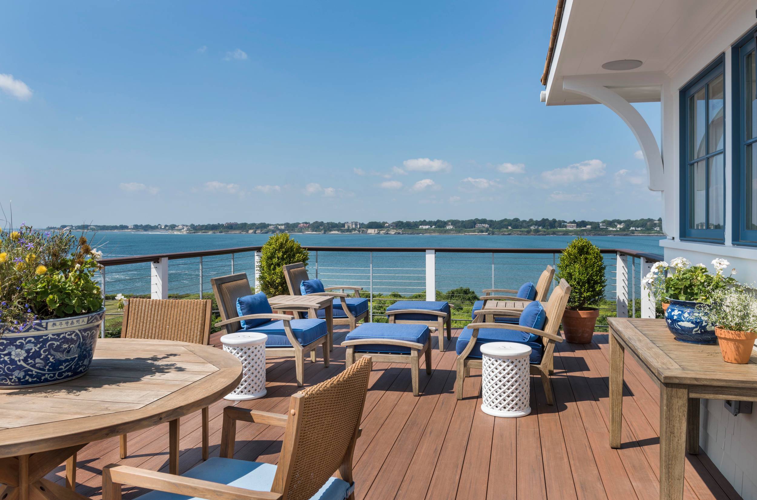 Lloyd Flanders Teak Loom Back Teak Dining Armchair with Leeds Light Blue fabric