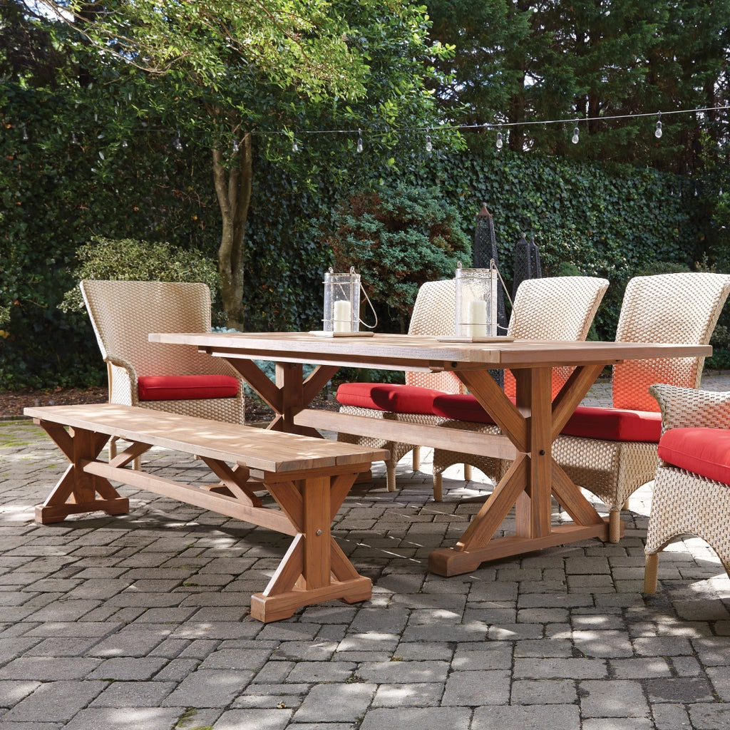 Lloyd Flanders Teak 99" Rectangular Trestle Base Dining Table in Antique Gray Finish