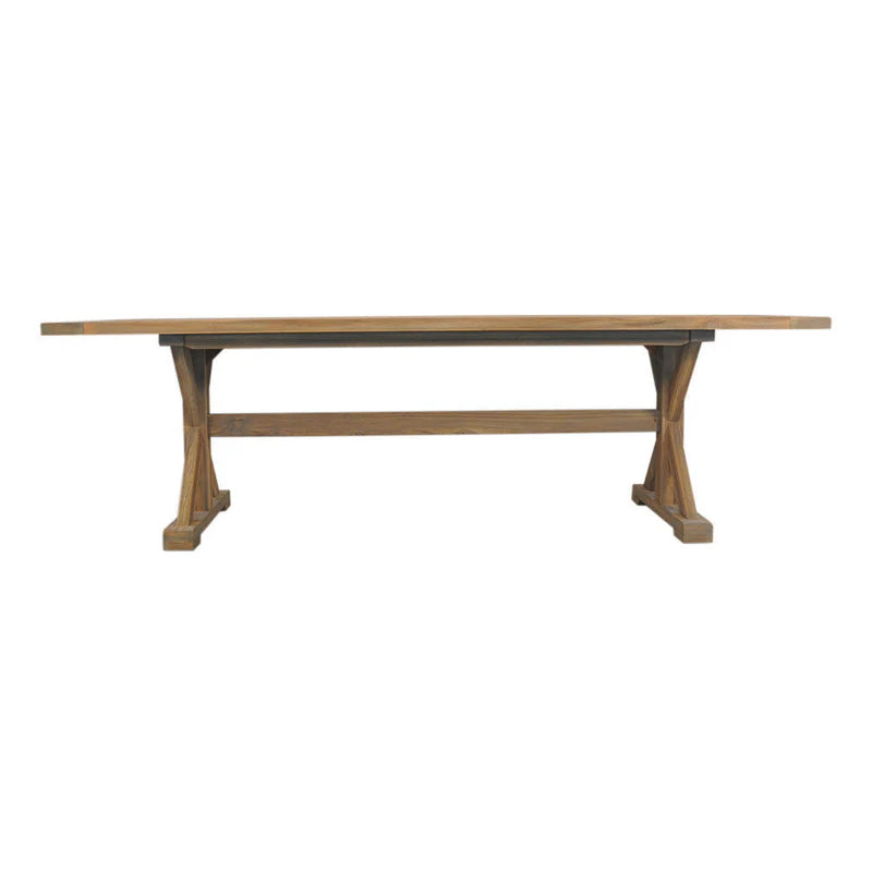 Lloyd Flanders Teak 99" Rectangular Trestle Base Dining Table in Antique Gray Finish